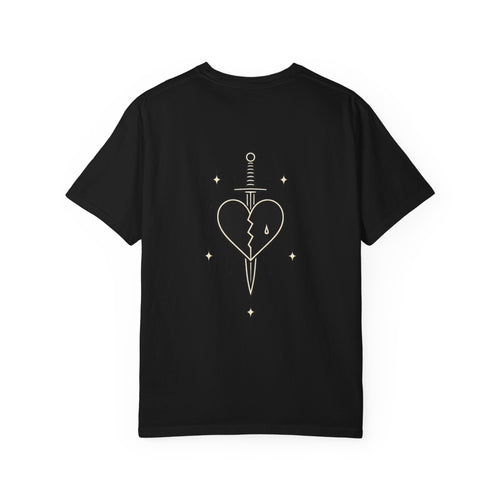 Broken Heart Dagger T-shirt | Minimal Gothic Line Art
