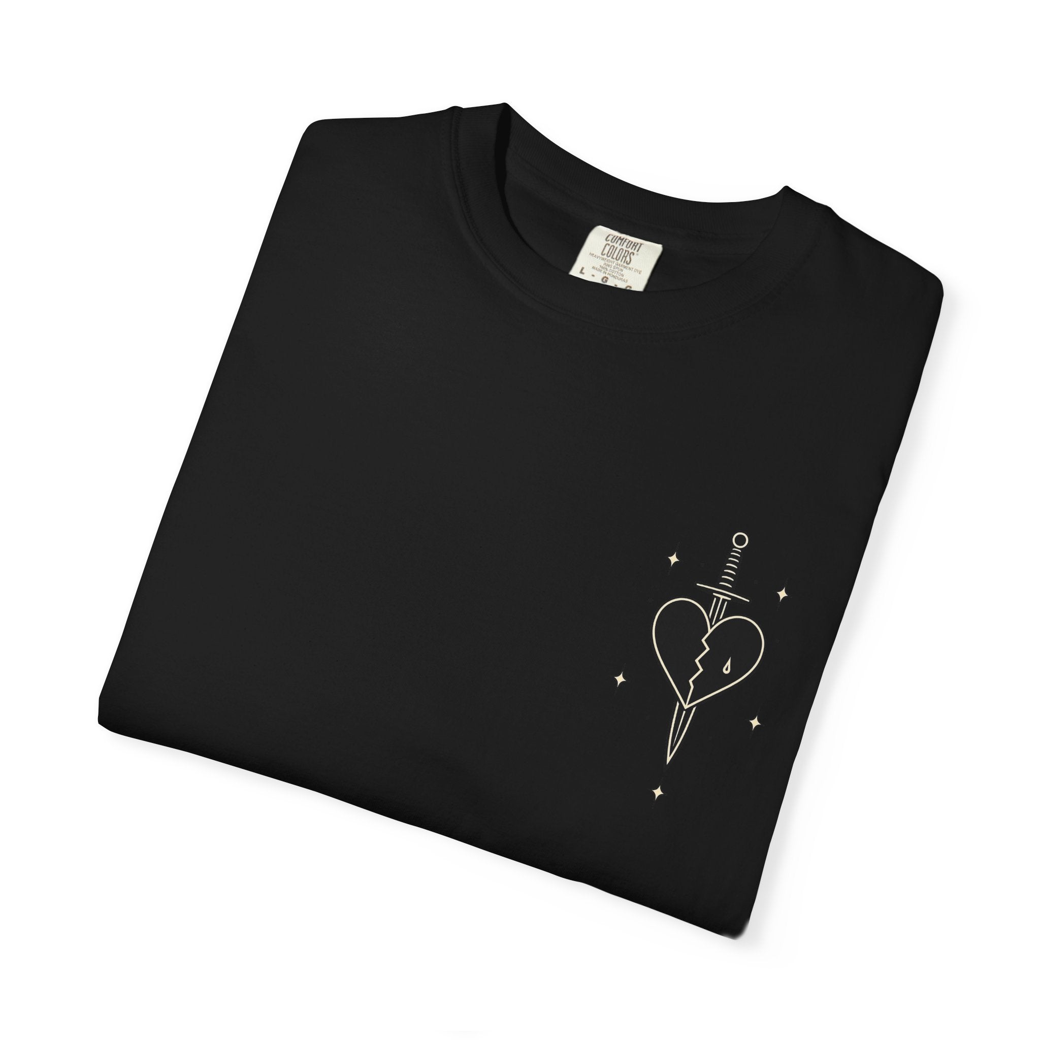 Broken Heart Dagger T-shirt | Minimal Gothic Line Art