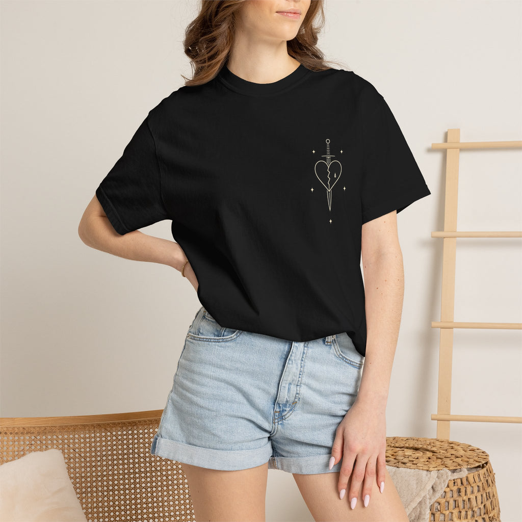 Broken Heart Dagger T-shirt | Minimal Gothic Line Art