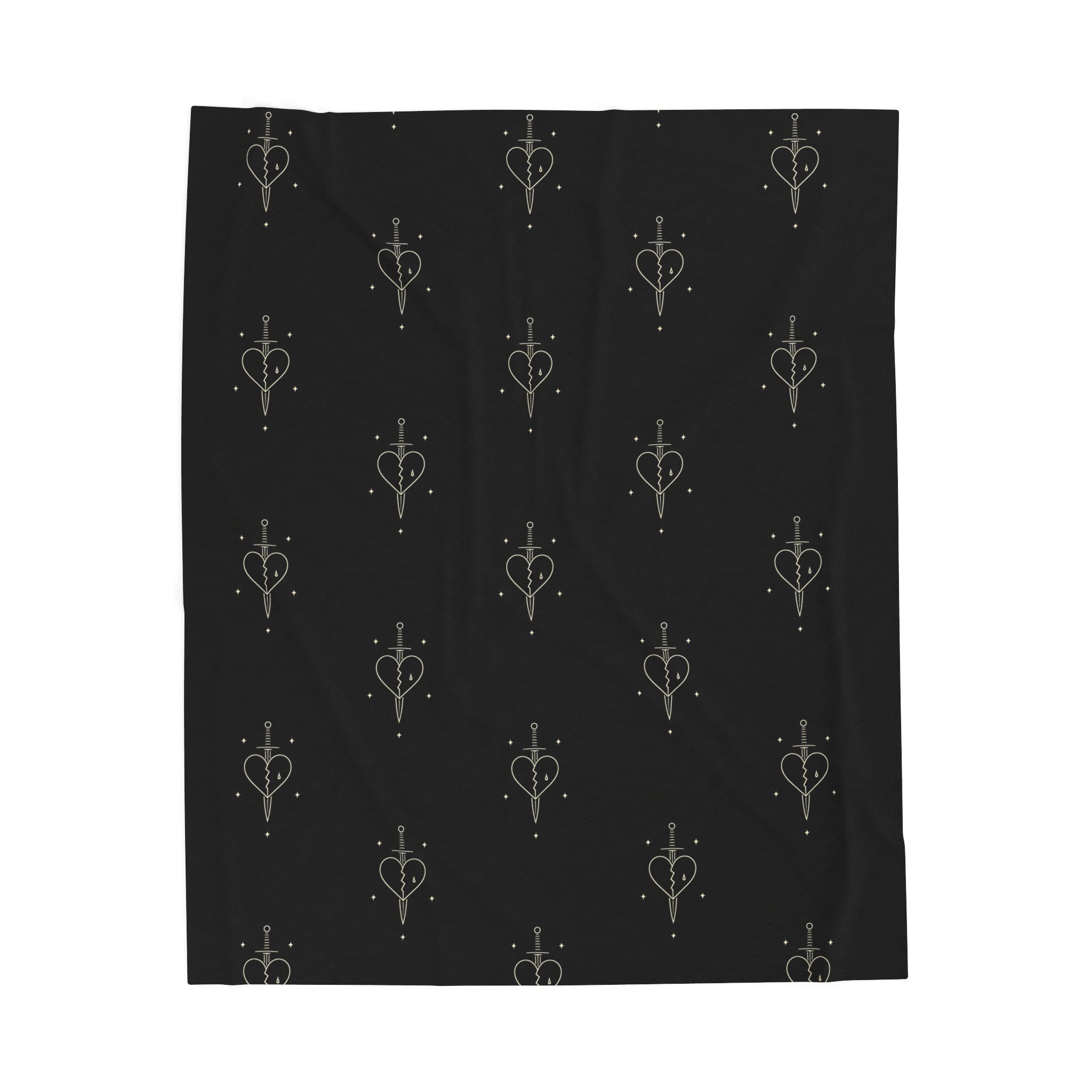 Minimal Heart Dagger Illustration Velveteen Plush Blanket | Gothic Line Art