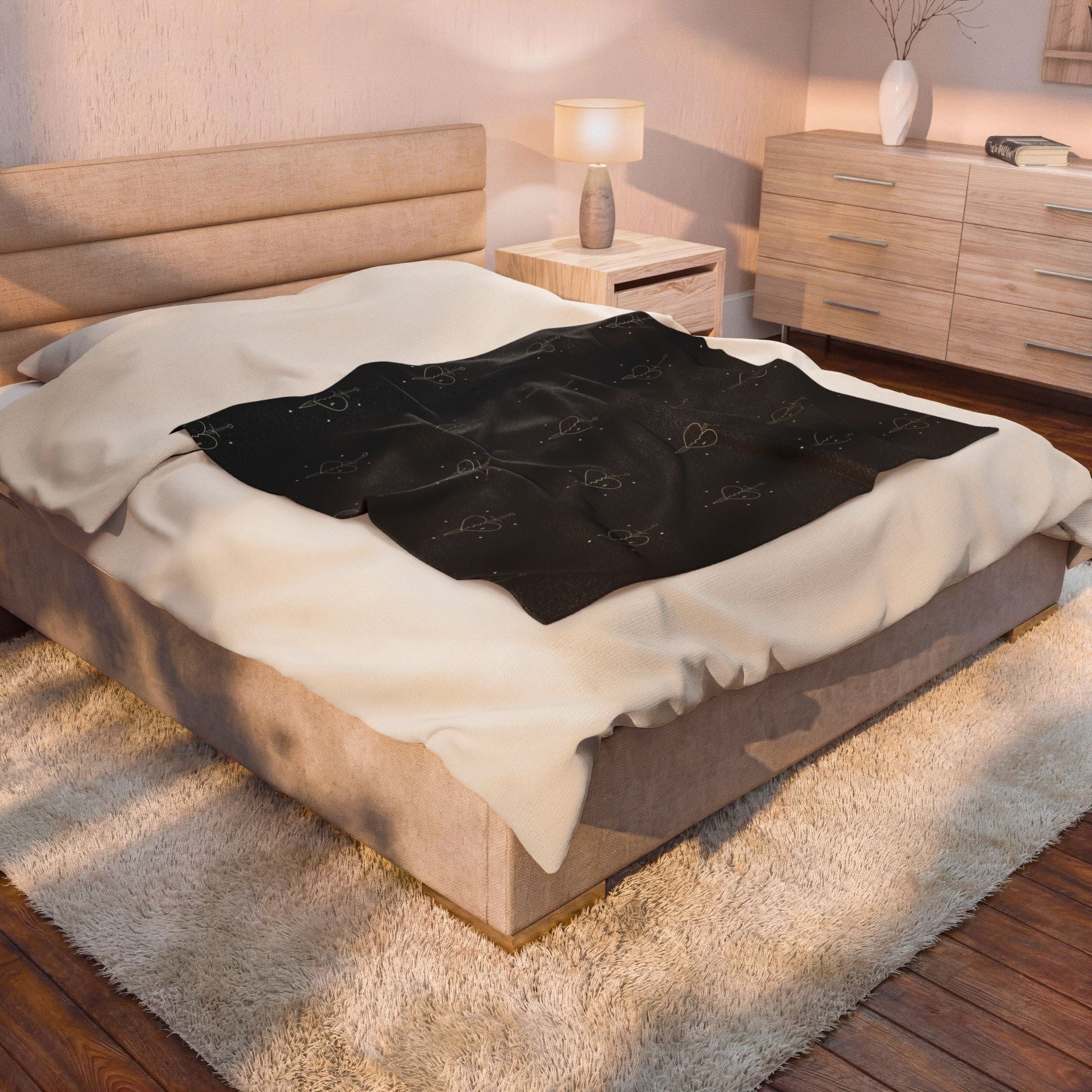 Minimal Heart Dagger Illustration Velveteen Plush Blanket | Gothic Line Art