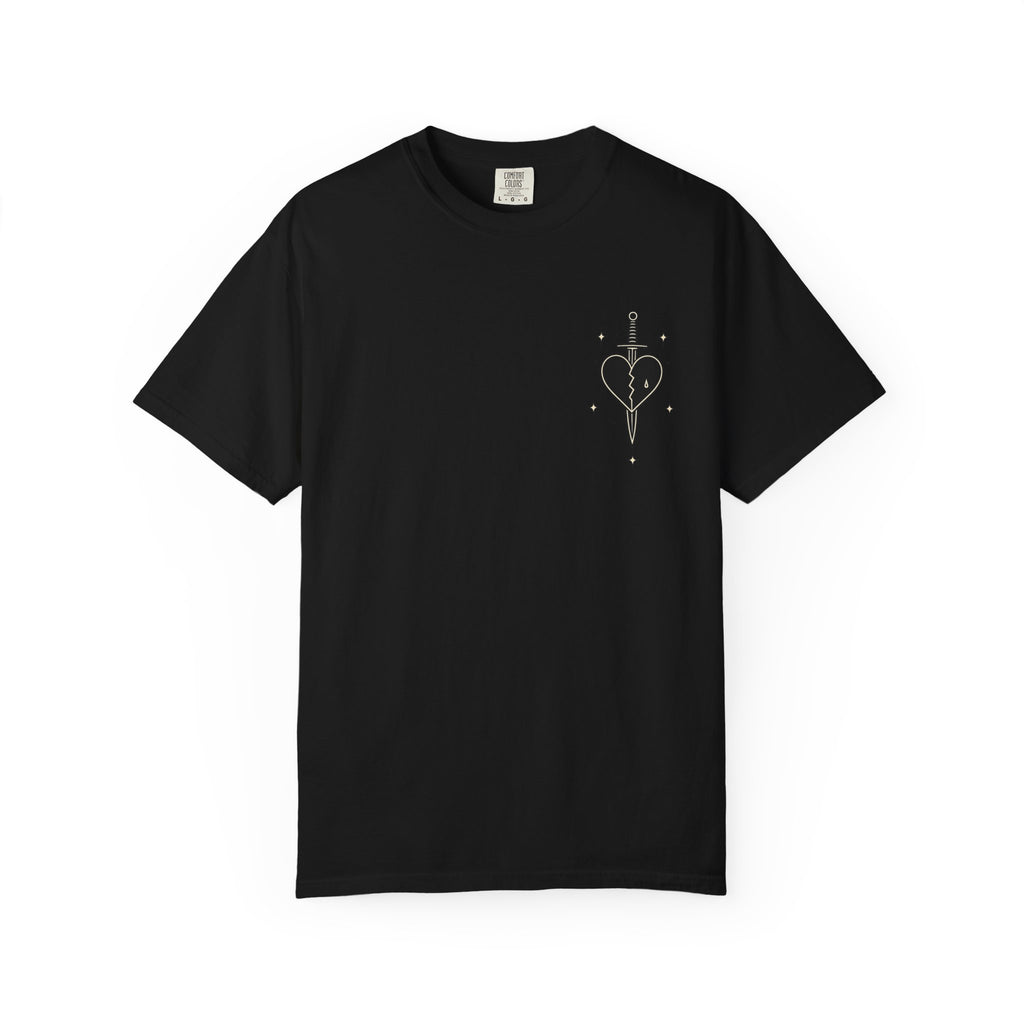 Broken Heart Dagger T-shirt | Minimal Gothic Line Art