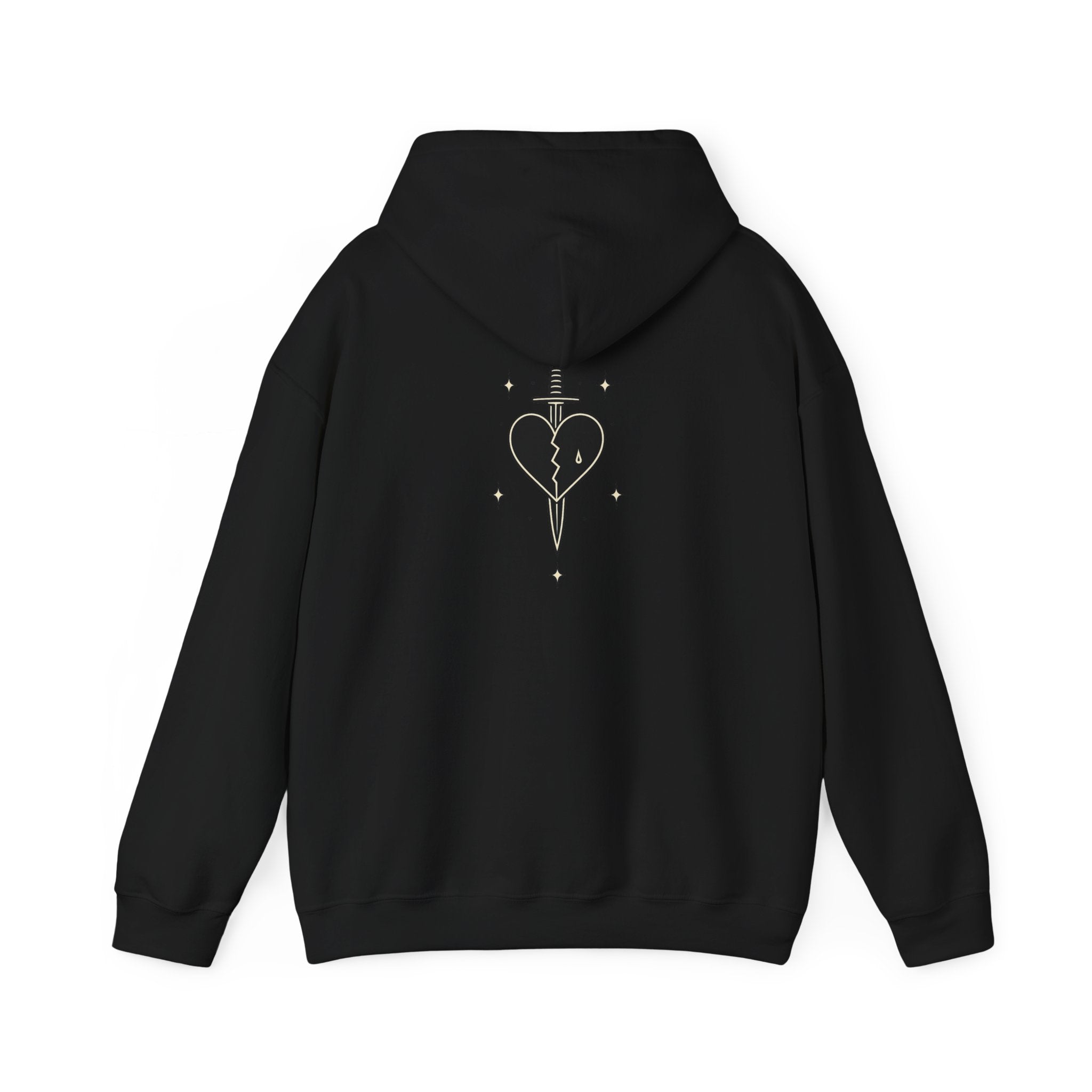 Dagger Through Heart hoodie | Black pullover with occult line art