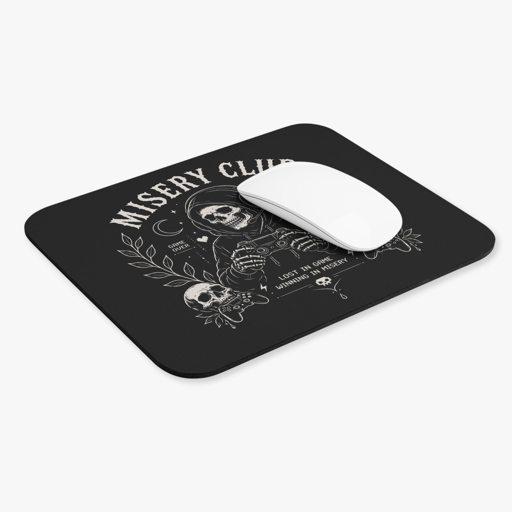 Misery Club Skull Gamer Mouse Pad | Gaming Desk Mat, Dark Skeleton Controller Design