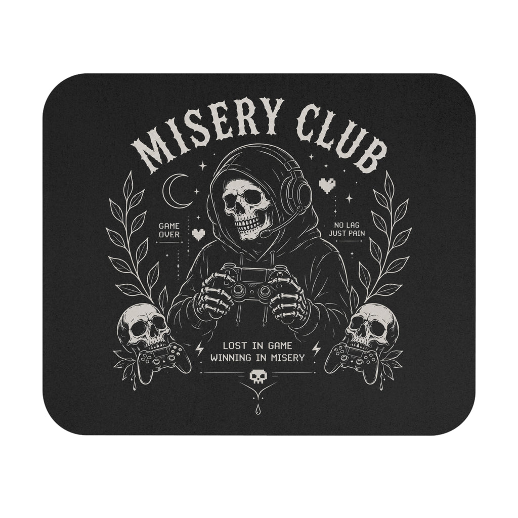 Misery Club Skull Gamer Mouse Pad | Gaming Desk Mat, Dark Skeleton Controller Design