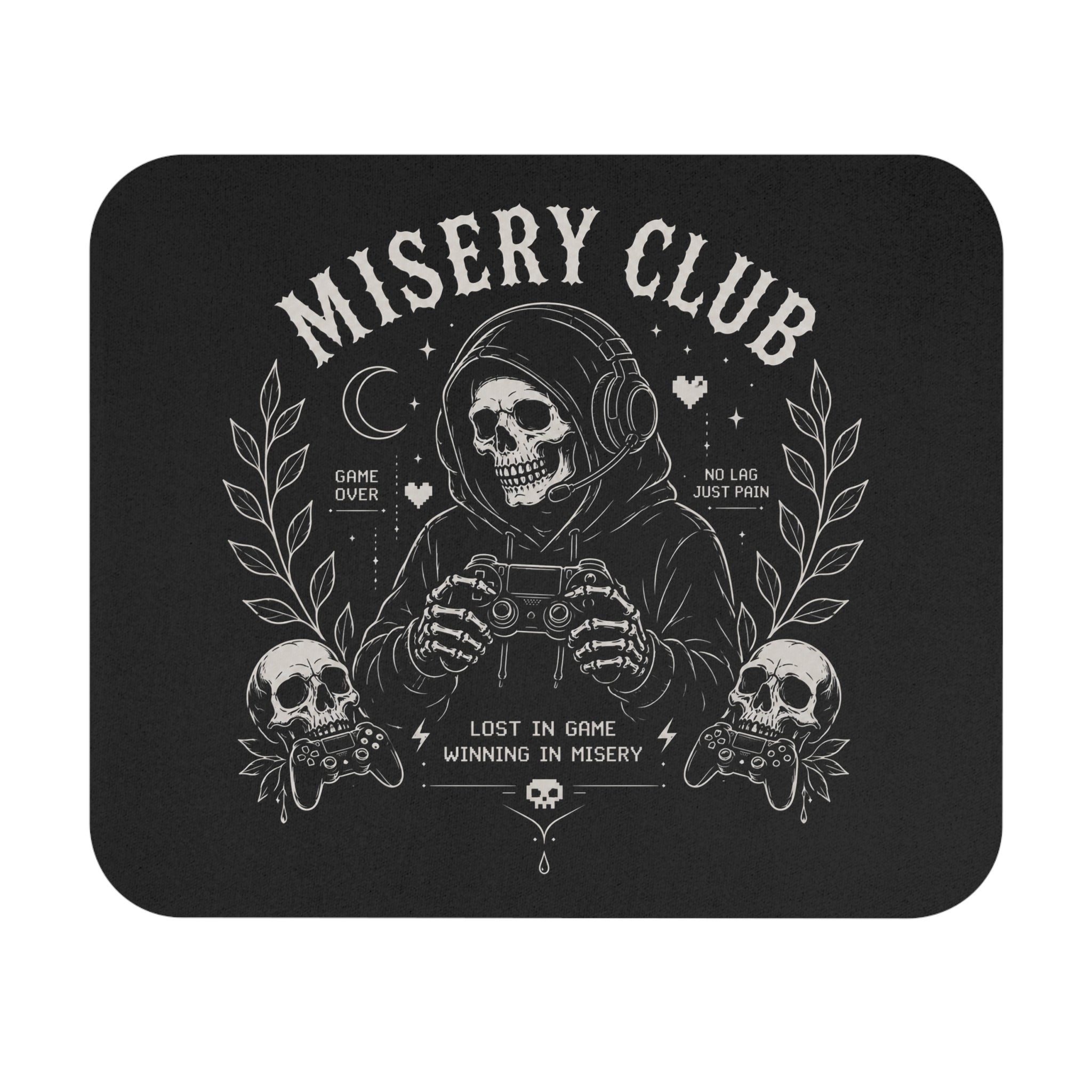 Misery Club Skull Gamer Mouse Pad | Gaming Desk Mat, Dark Skeleton Controller Design