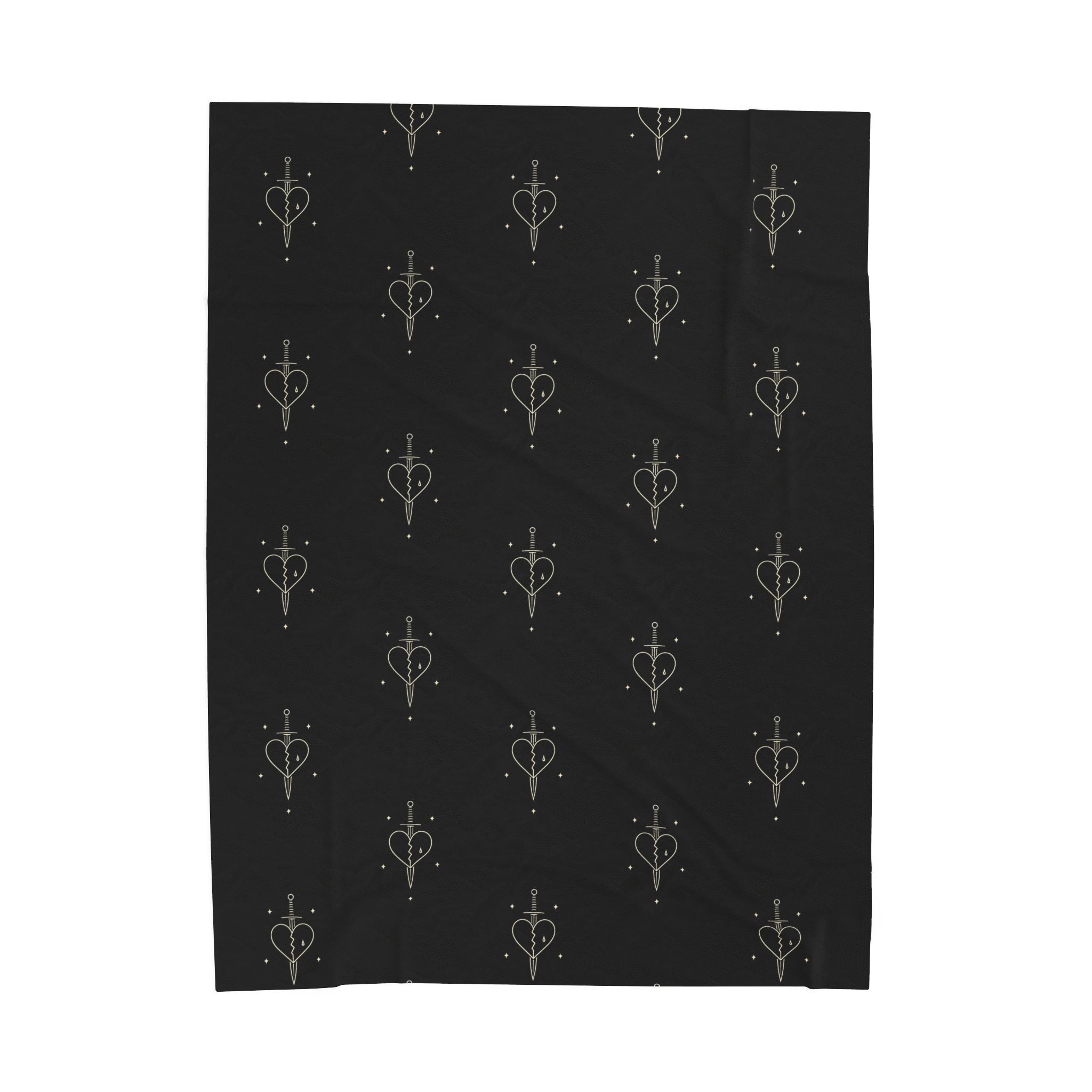Minimal Heart Dagger Illustration Velveteen Plush Blanket | Gothic Line Art