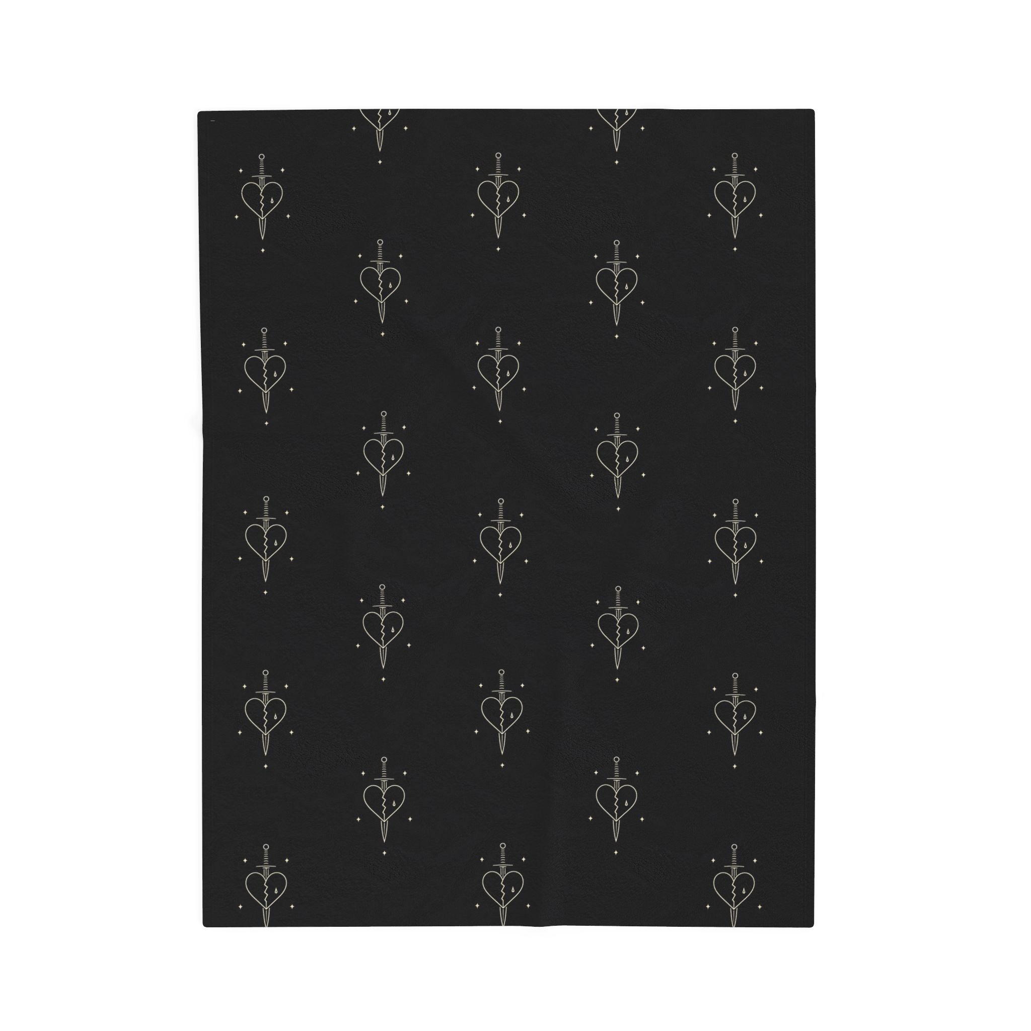 Minimal Heart Dagger Illustration Velveteen Plush Blanket | Gothic Line Art